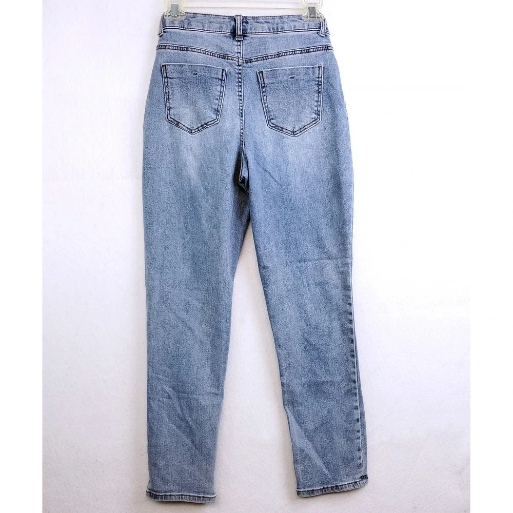 Vanilla Star Mom Jeans Blue Mid Rise Distressed Button Fly Junior's Size 3 - Picture 5 of 7